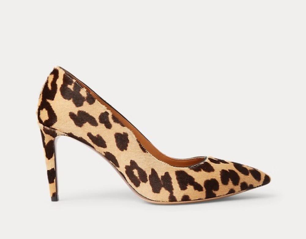 Ralph Lauren Armissa Leopard Print Calf Hair Pumps Heel Italy Purple Label 38.5